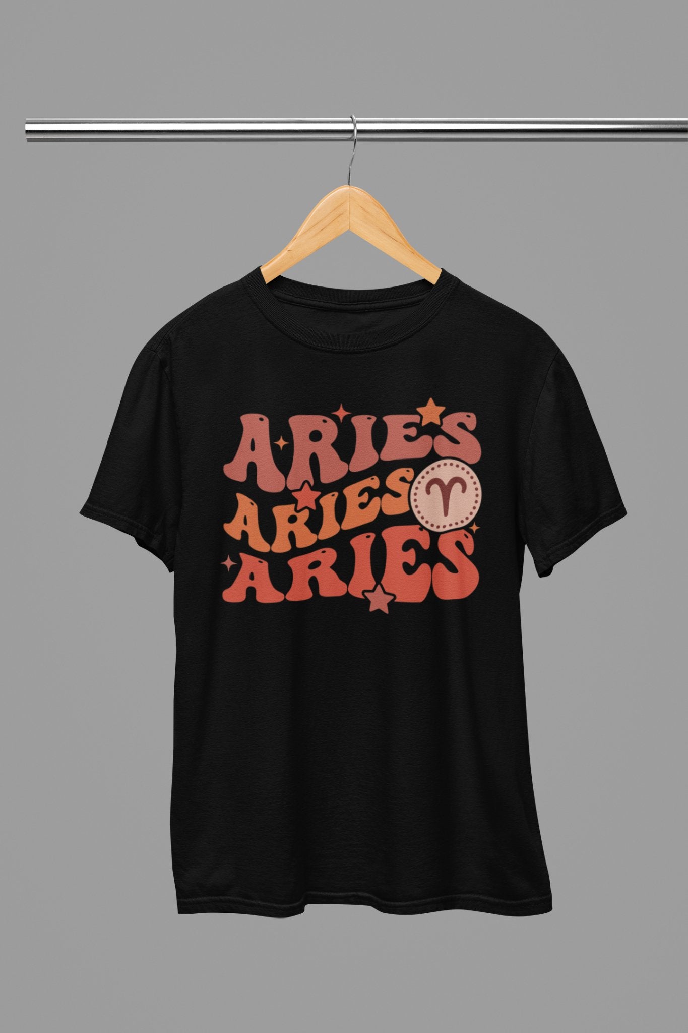 Aries Zodiac Fun Colour Font T-Shirt - Beast & Beauty Clothing LTD - Zodiac T-Shirt - small - Black - 