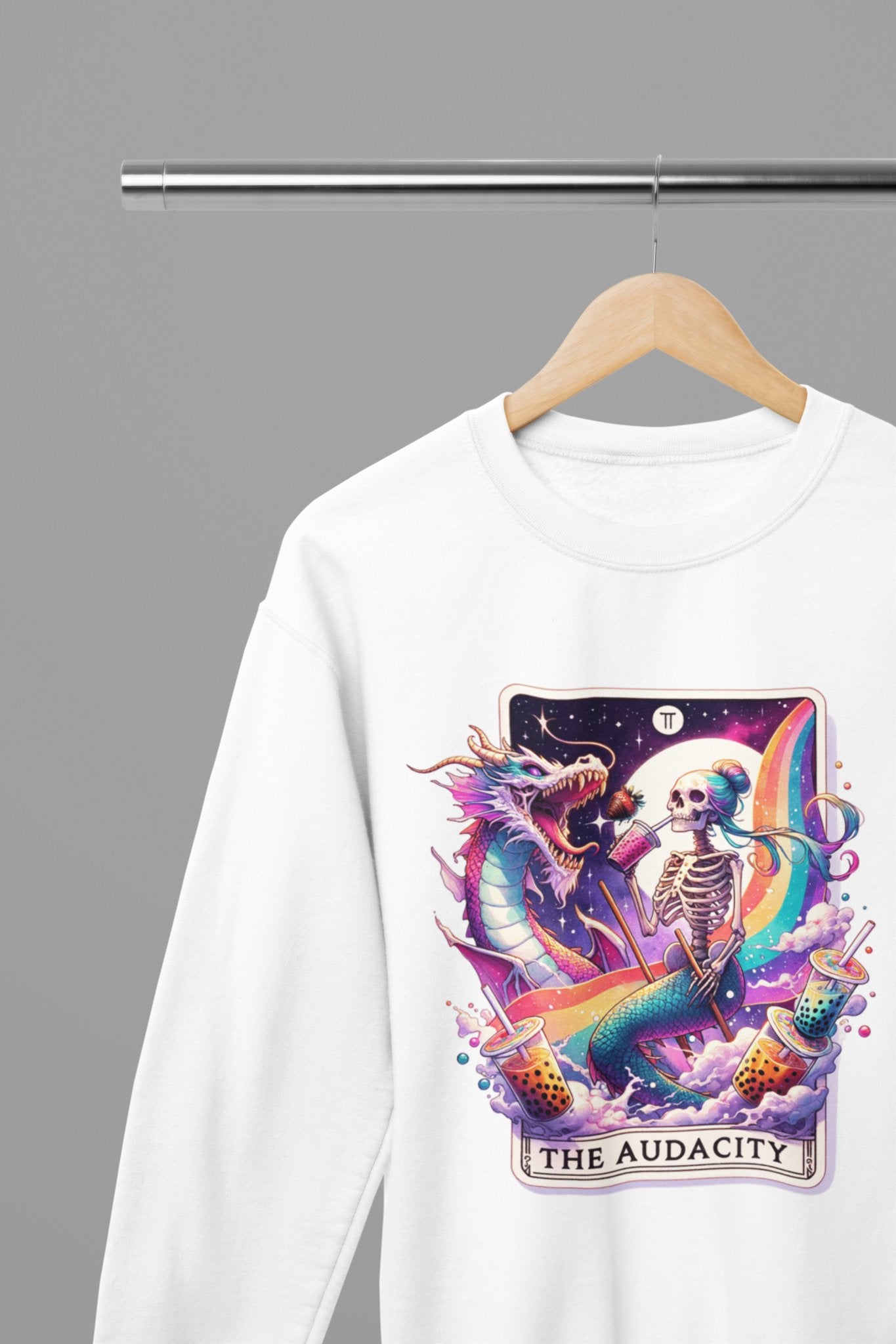 Audacity Mermaid Dragon Funny Tarot Sweatshirt - Beast & Beauty Clothing LTD - Tarot Sweatshirt - small - White - 