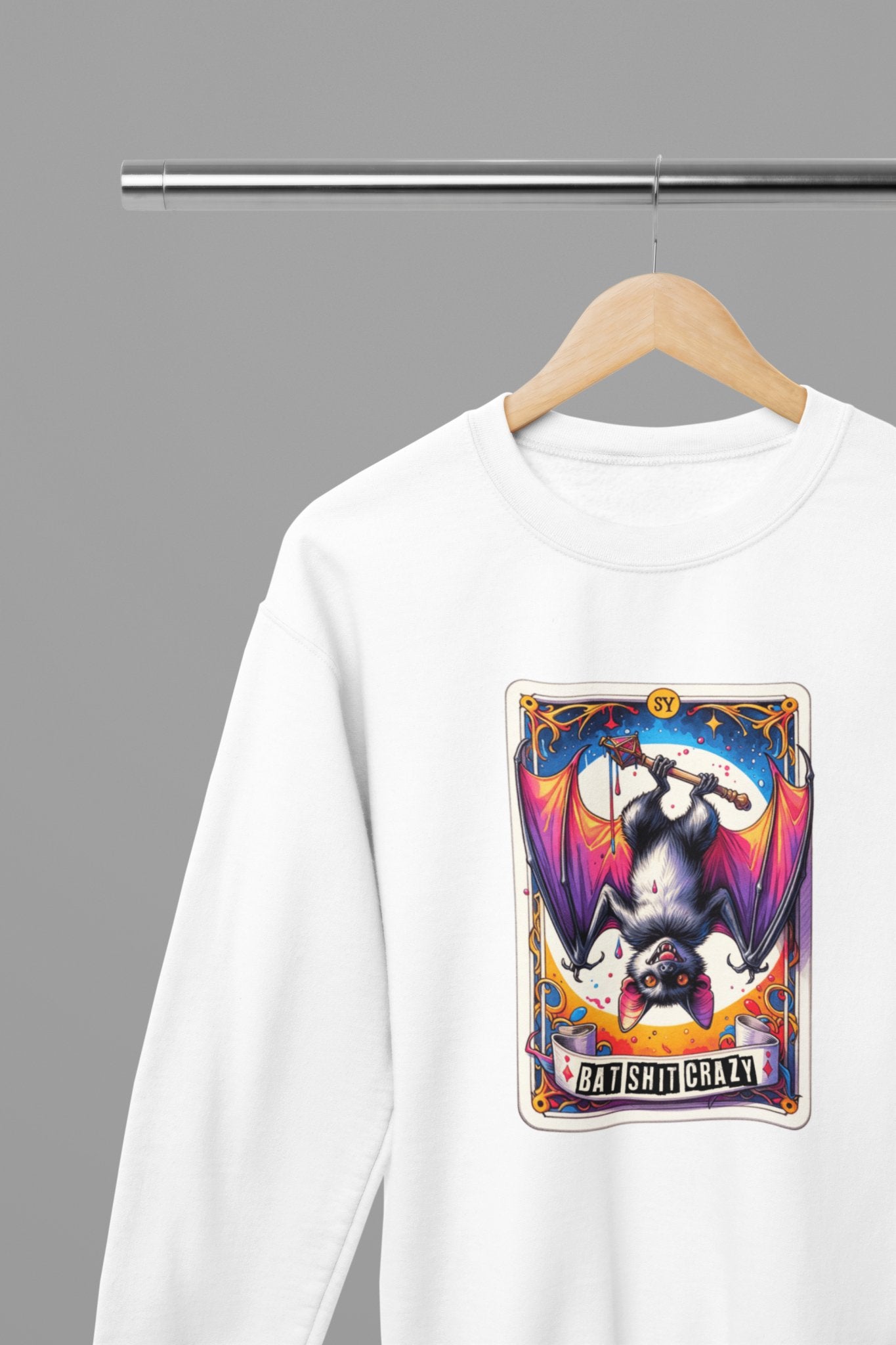 Bat Shit Crazy Funny Tarot Sweatshirt - Beast & Beauty Clothing LTD - Tarot Sweatshirt - small - White - 