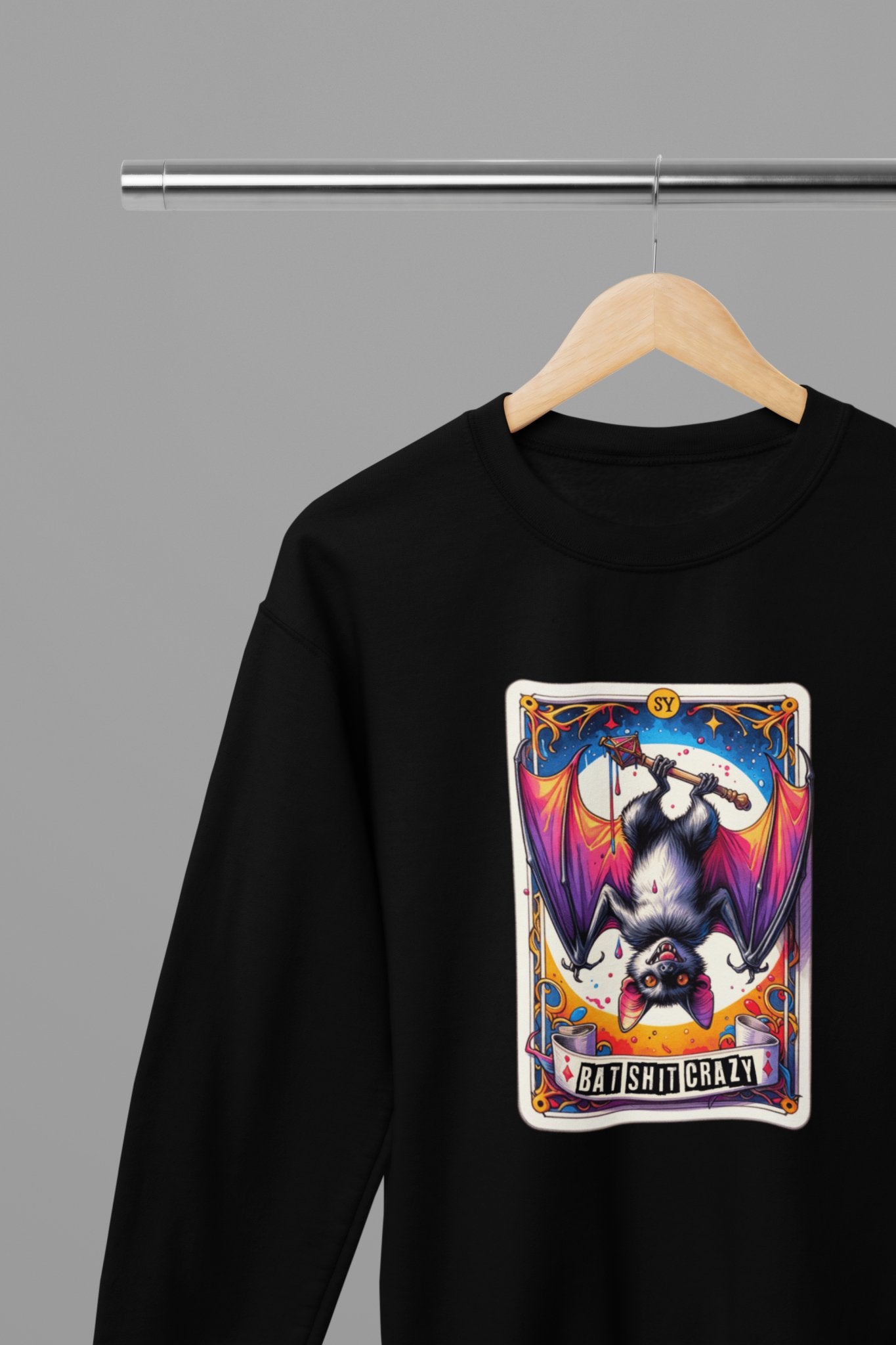 Bat Shit Crazy Funny Tarot Sweatshirt - Beast & Beauty Clothing LTD - Tarot Sweatshirt - small - Black - 