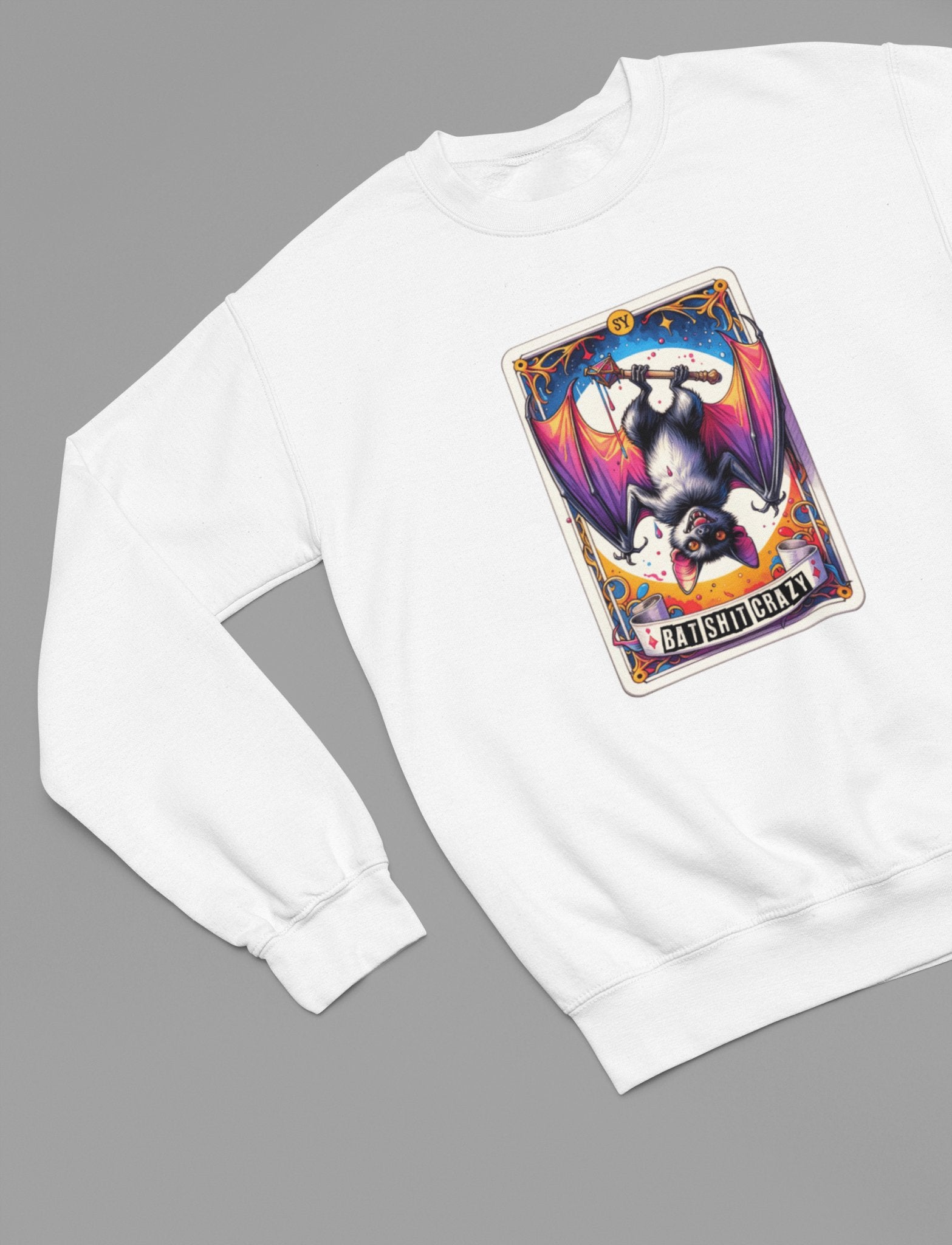 Bat Shit Crazy Funny Tarot Sweatshirt - Beast & Beauty Clothing LTD - Tarot Sweatshirt - small - White - 