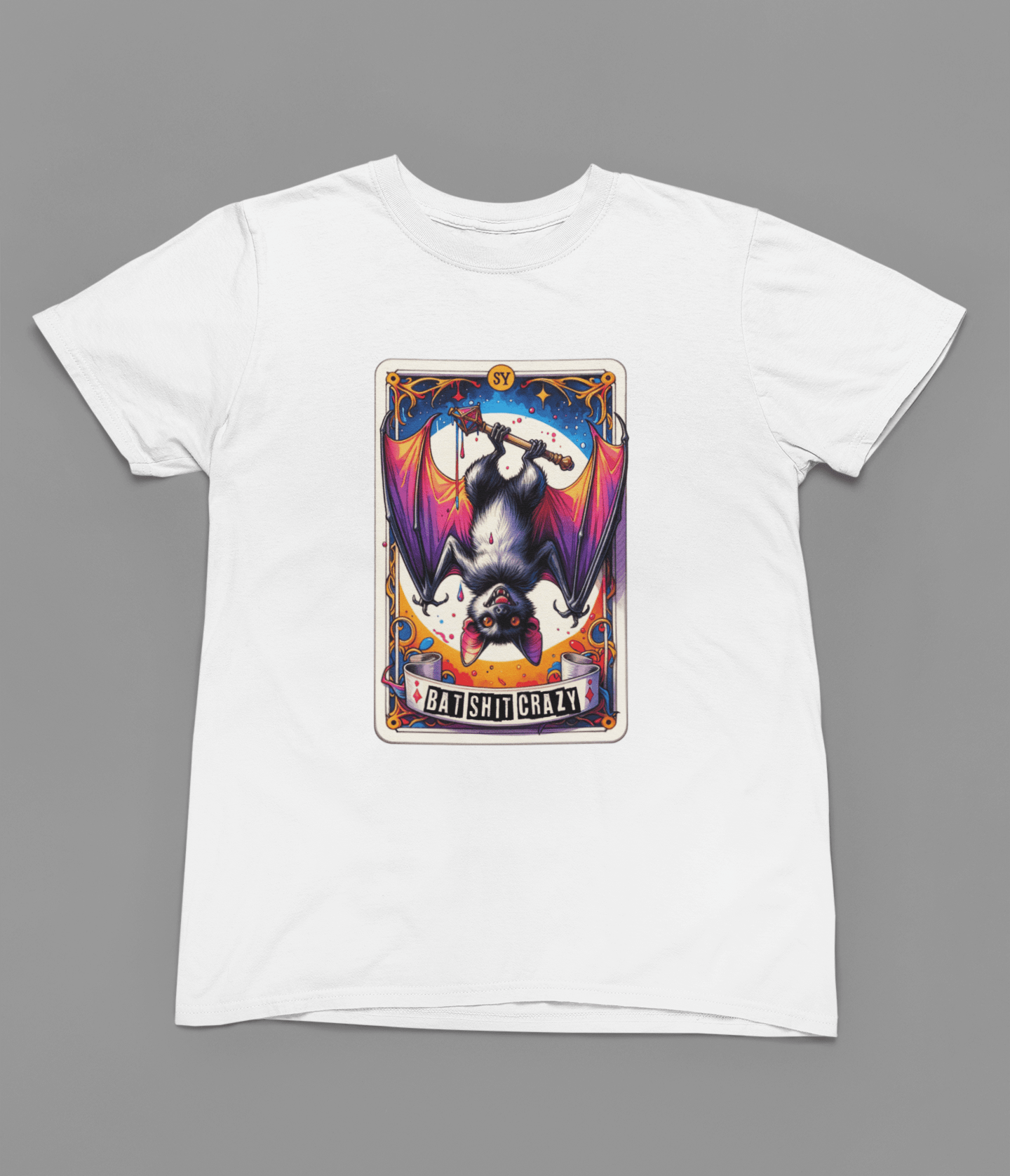 Bat Shit Crazy Tarot T-Shirt & Sweatshirt | Funny Gothic Tarot Graphic T-Shirt / small / White gift_idea unique_gift personalised_gift