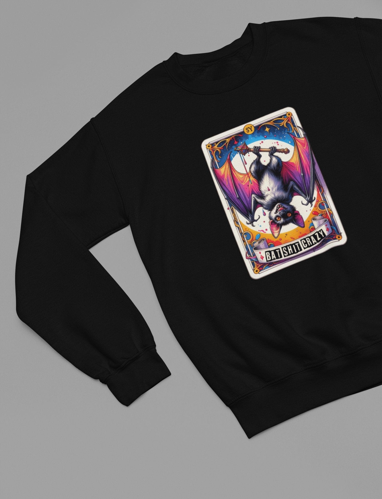 Bat Shit Crazy Tarot T-Shirt & Sweatshirt | Funny Gothic Tarot Graphic Sweatshirt / small / Black gift_idea unique_gift personalised_gift