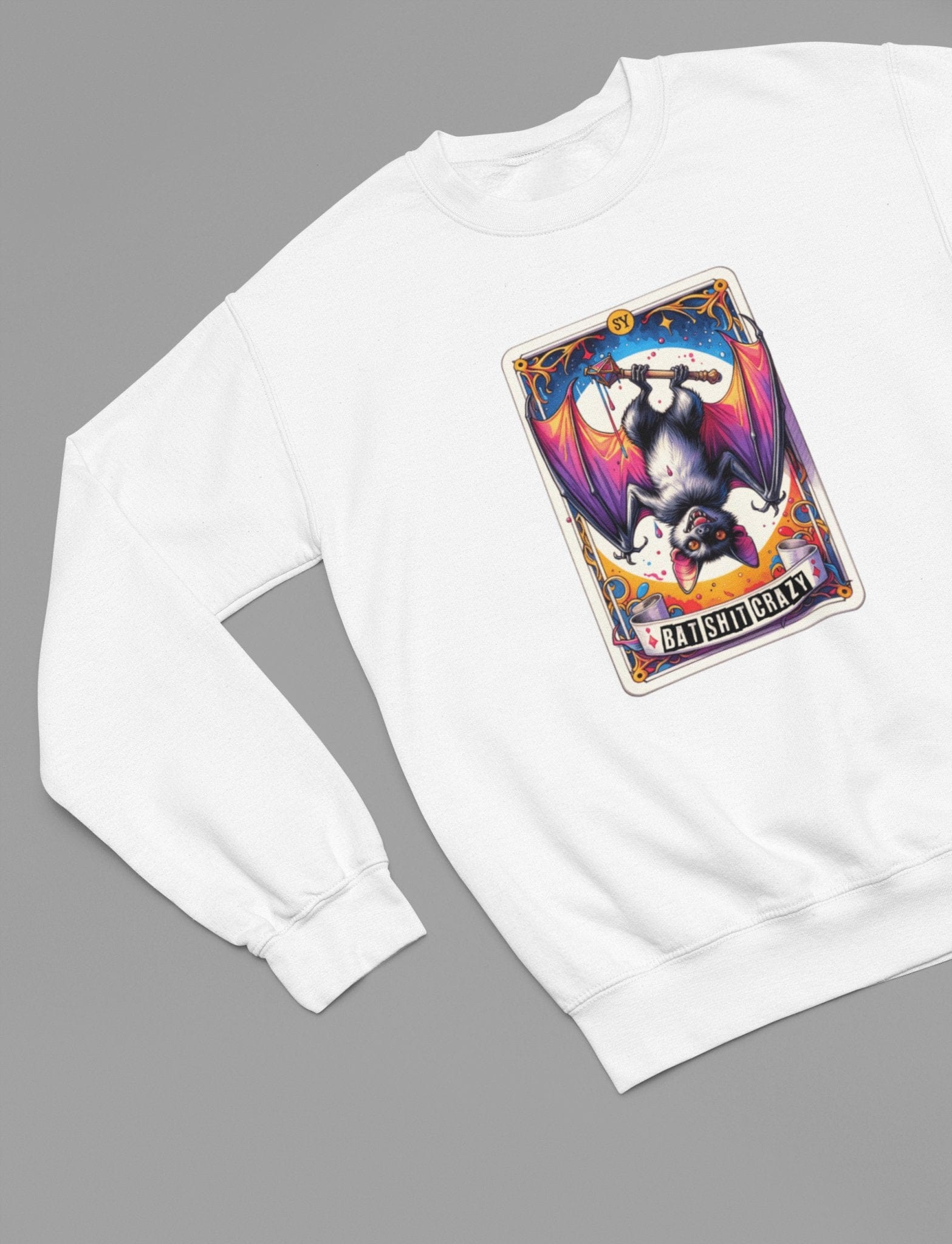 Bat Shit Crazy Tarot T-Shirt & Sweatshirt | Funny Gothic Tarot Graphic Sweatshirt / small / White gift_idea unique_gift personalised_gift