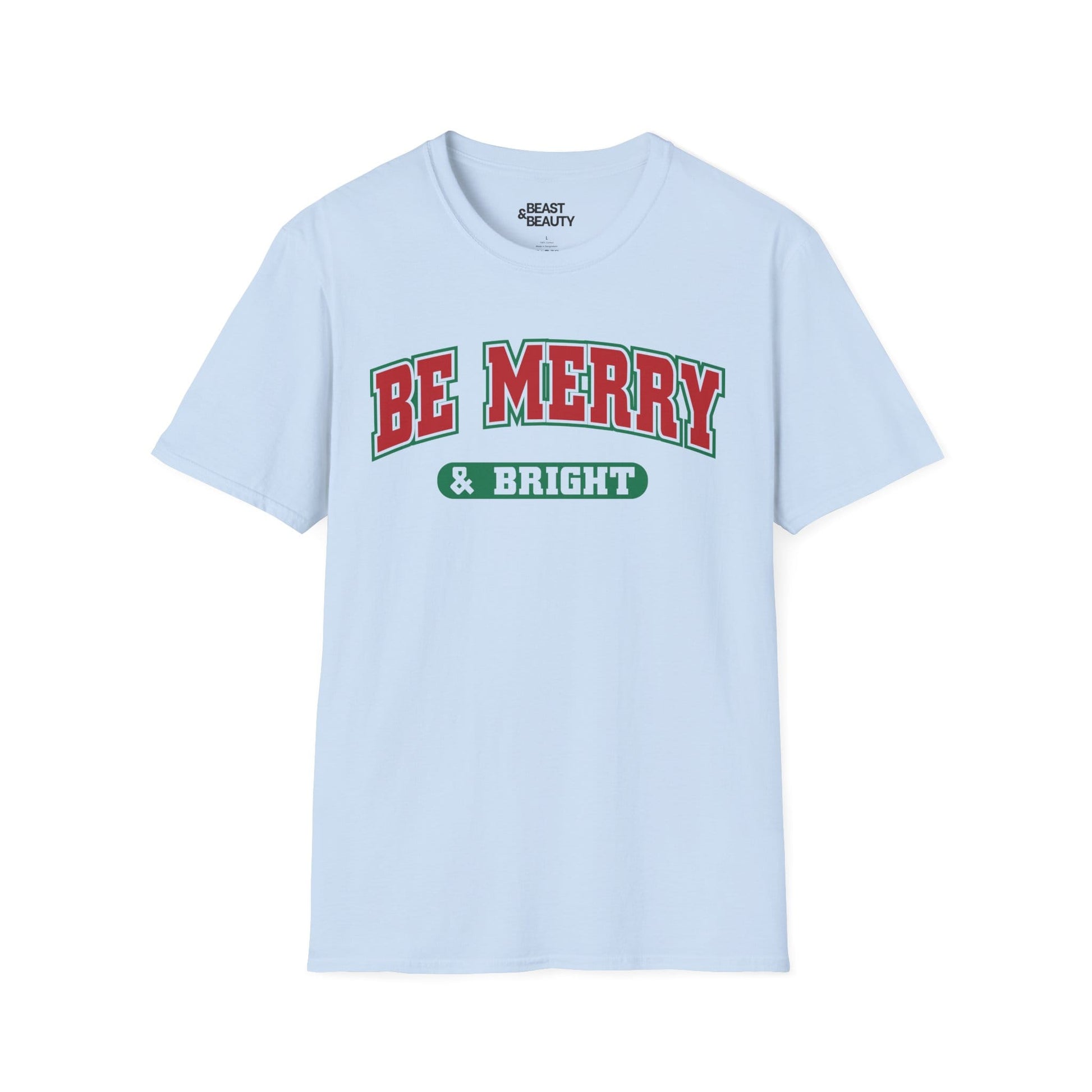 be merry & bright christmas t-shirt light blue t-shirt uk Christmas gift idea