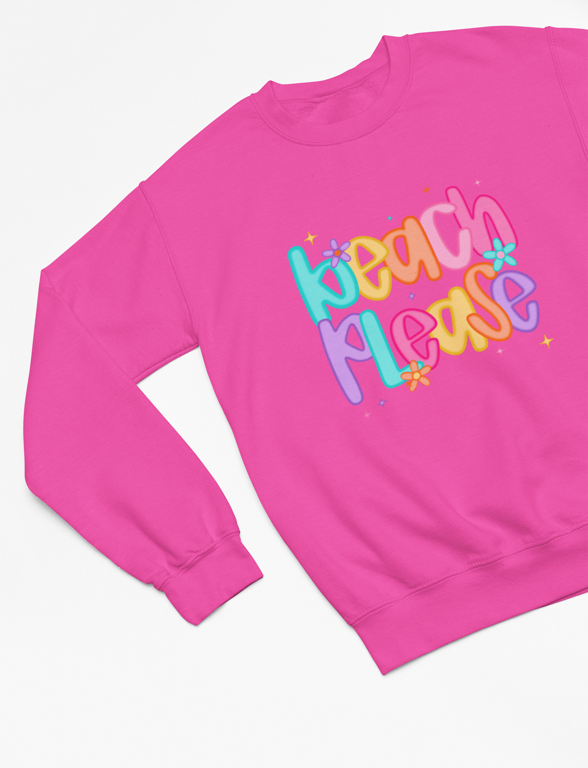Beach Please Summer Sweatshirt & T-Shirt – Retro Flower Power Vibes Sweatshirt / small / Pink gift_idea unique_gift personalised_gift