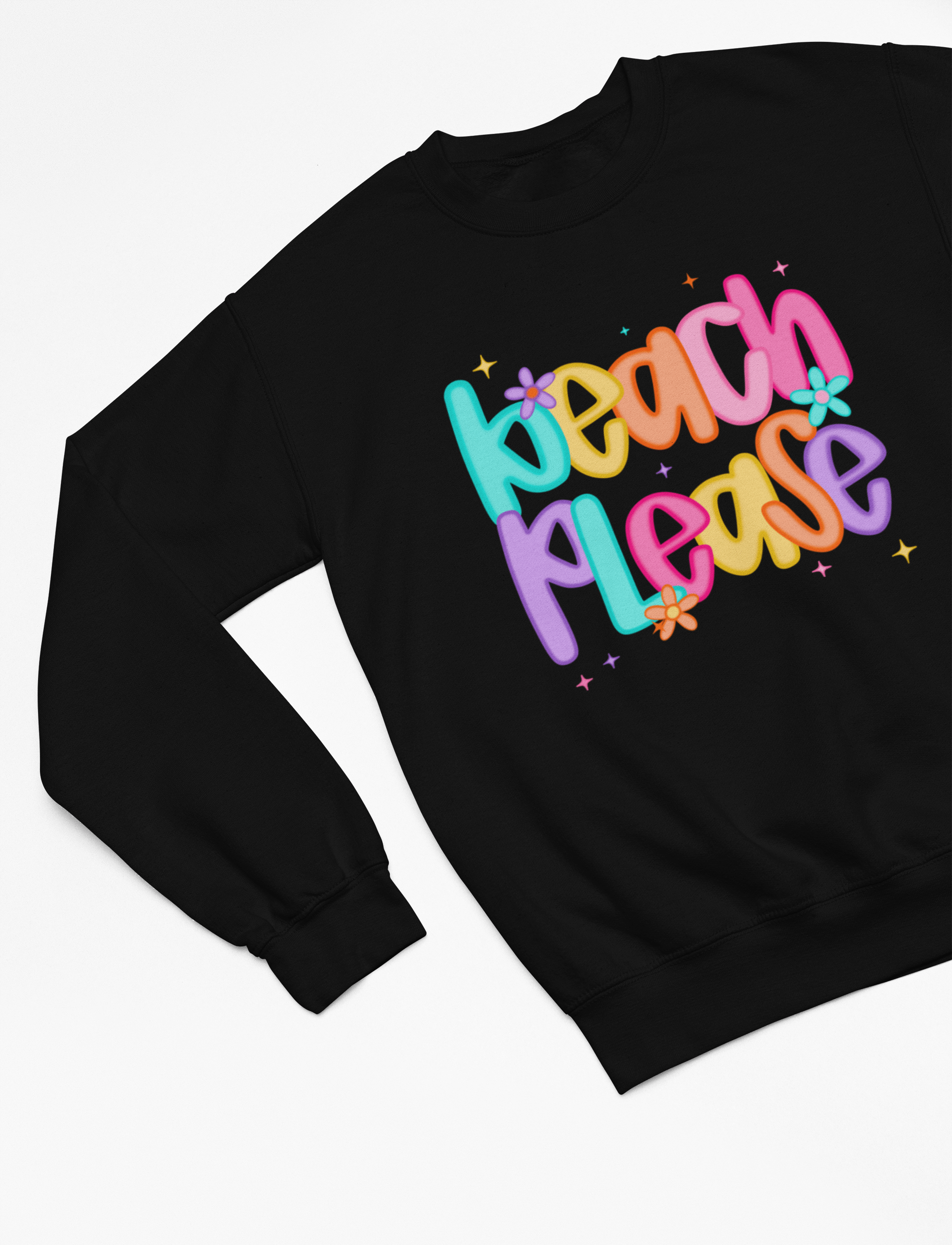 Beach Please Summer Sweatshirt & T-Shirt – Retro Flower Power Vibes Sweatshirt / small / Black gift_idea unique_gift personalised_gift
