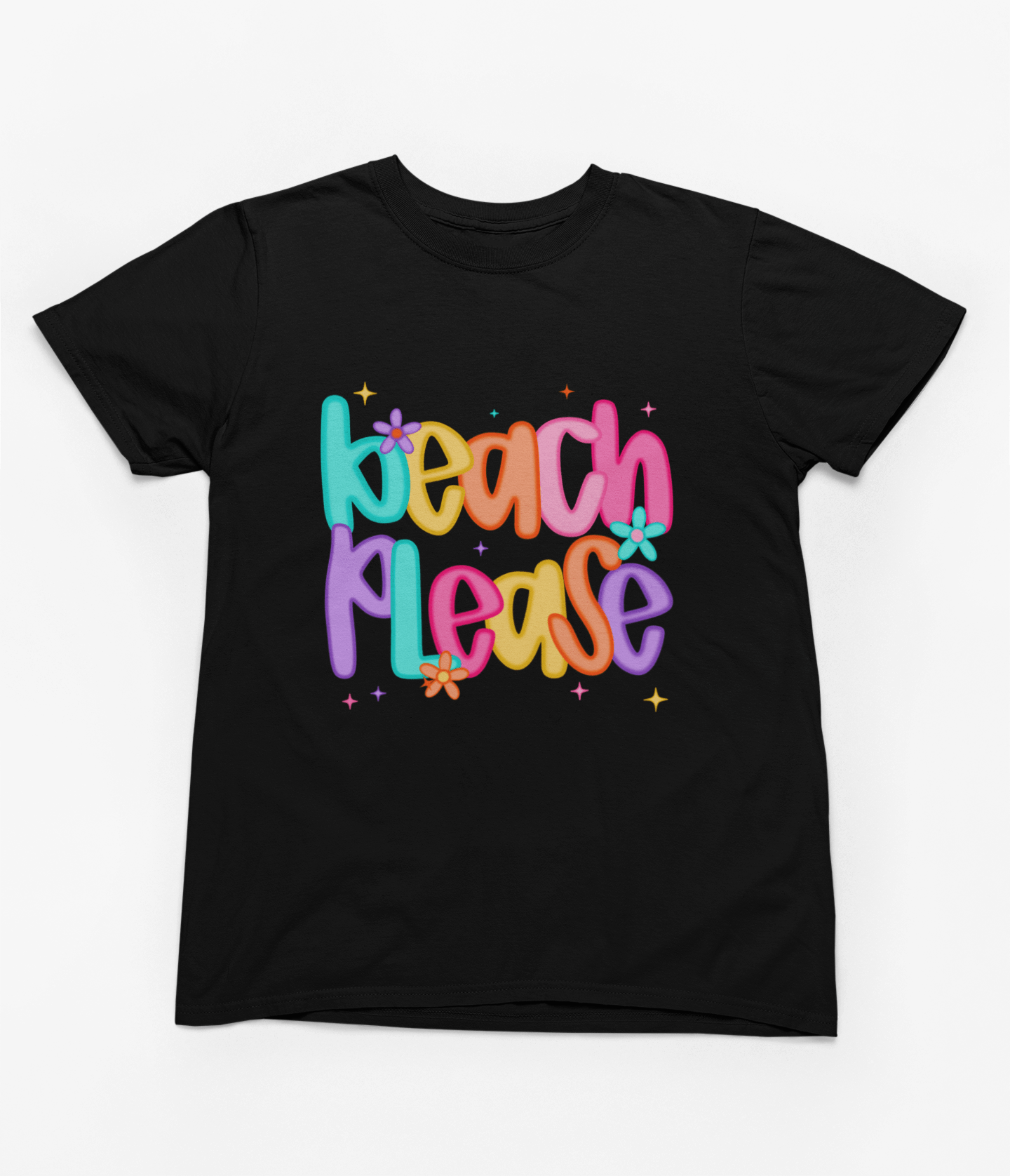 Beach Please Summer Sweatshirt & T-Shirt – Retro Flower Power Vibes T-Shirt / small / Black gift_idea unique_gift personalised_gift