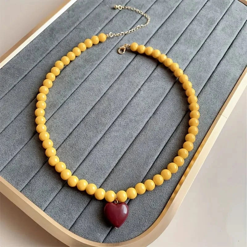Beaded Heart Necklaces – Colourful Boho Festival Jewellery for Women Yellow gift_idea unique_gift personalised_gift