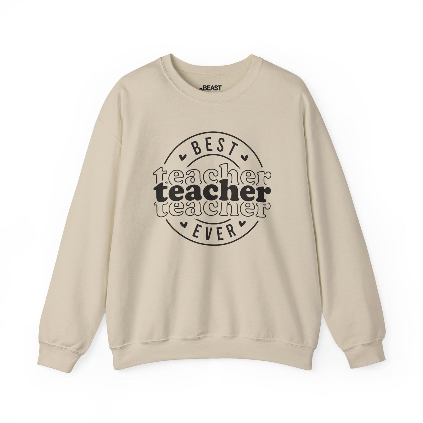 Best Teacher Ever Sweatshirt – Cute Pink Teacher Crewneck Sand / S gift_idea unique_gift personalised_gift