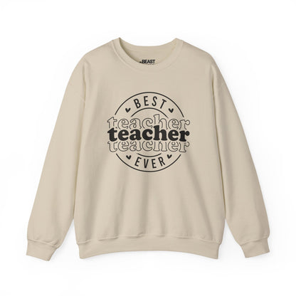 Best Teacher Ever Sweatshirt – Cute Pink Teacher Crewneck Sand / S gift_idea unique_gift personalised_gift