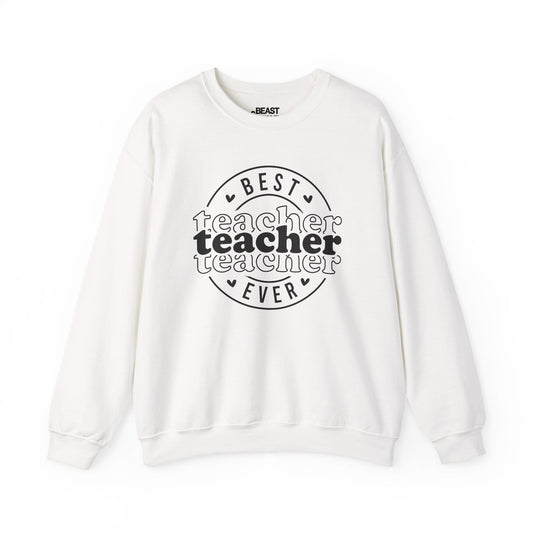 Best Teacher Ever Sweatshirt – Cute Pink Teacher Crewneck White / S gift_idea unique_gift personalised_gift