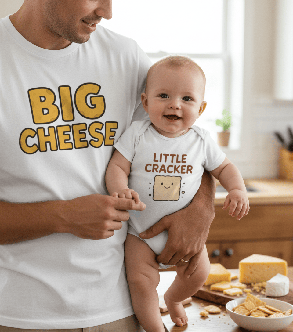 Big Cheese & Little Cracker Matching T-Shirt Gift Set gift_idea unique_gift personalised_gift