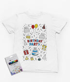 Birthday Party Colour-In Kids T-Shirt – Fun DIY Gift with Fabric Markers 5-6 years gift_idea unique_gift personalised_gift