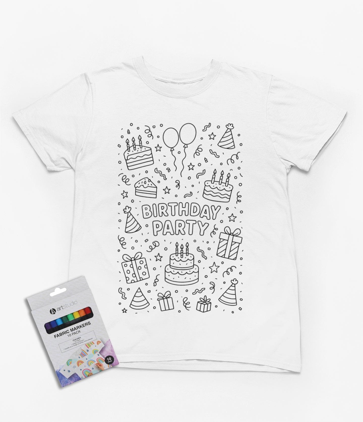 Birthday Party Colour-In Kids T-Shirt – Fun DIY Gift with Fabric Markers 3-4 years gift_idea unique_gift personalised_gift