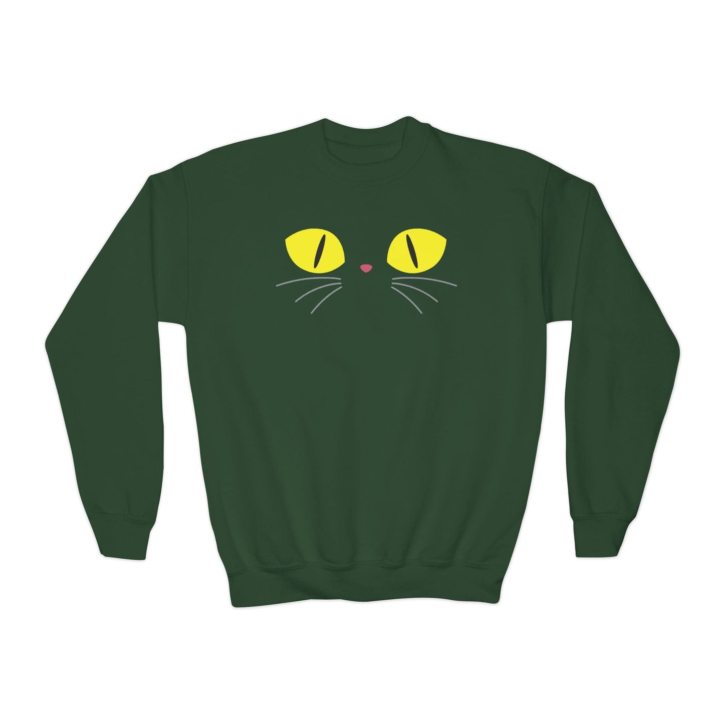 Black Cat Eyes Kids Halloween Sweatshirt Forest Green / XS gift_idea unique_gift personalised_gift