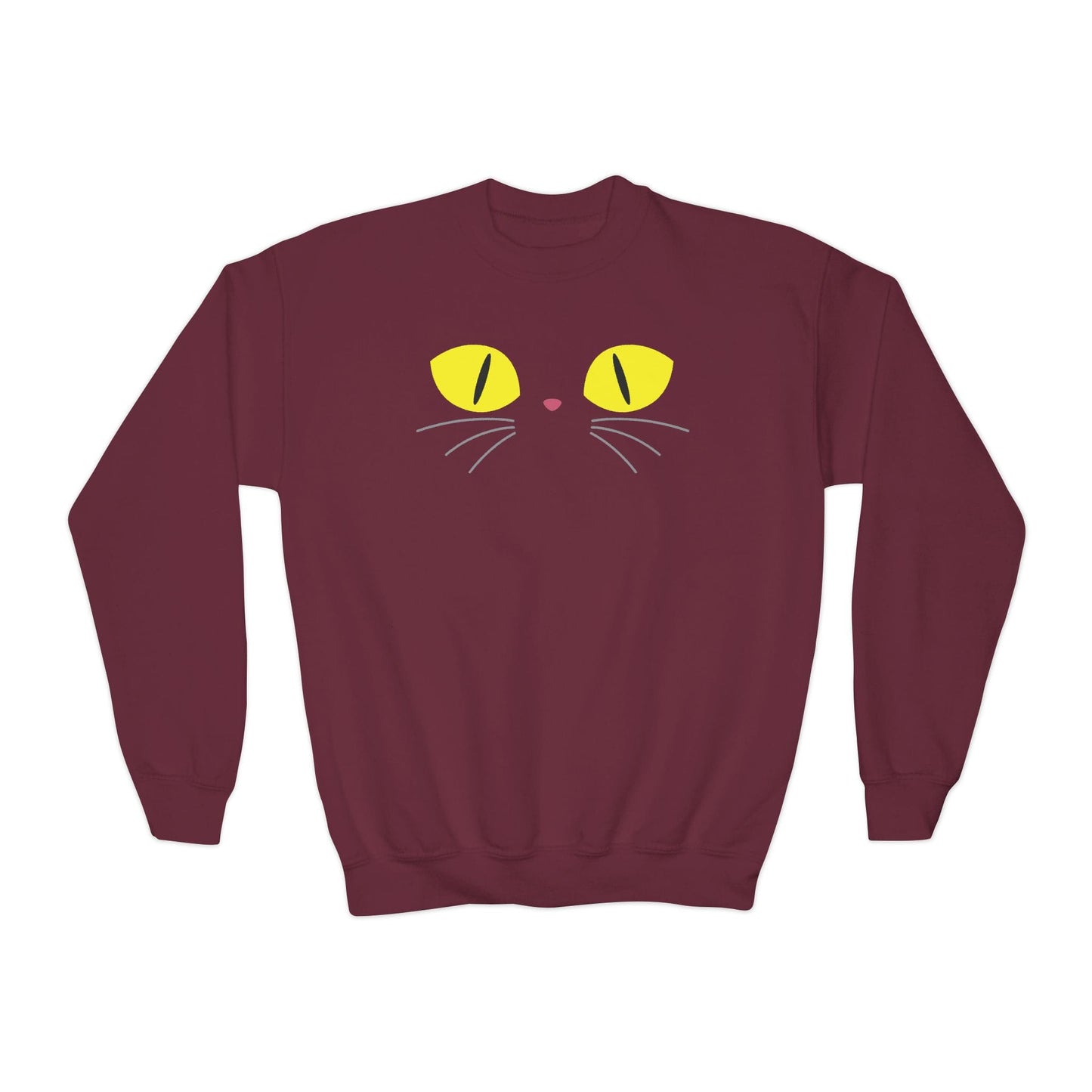 Black Cat Eyes Kids Halloween Sweatshirt Maroon / XS gift_idea unique_gift personalised_gift