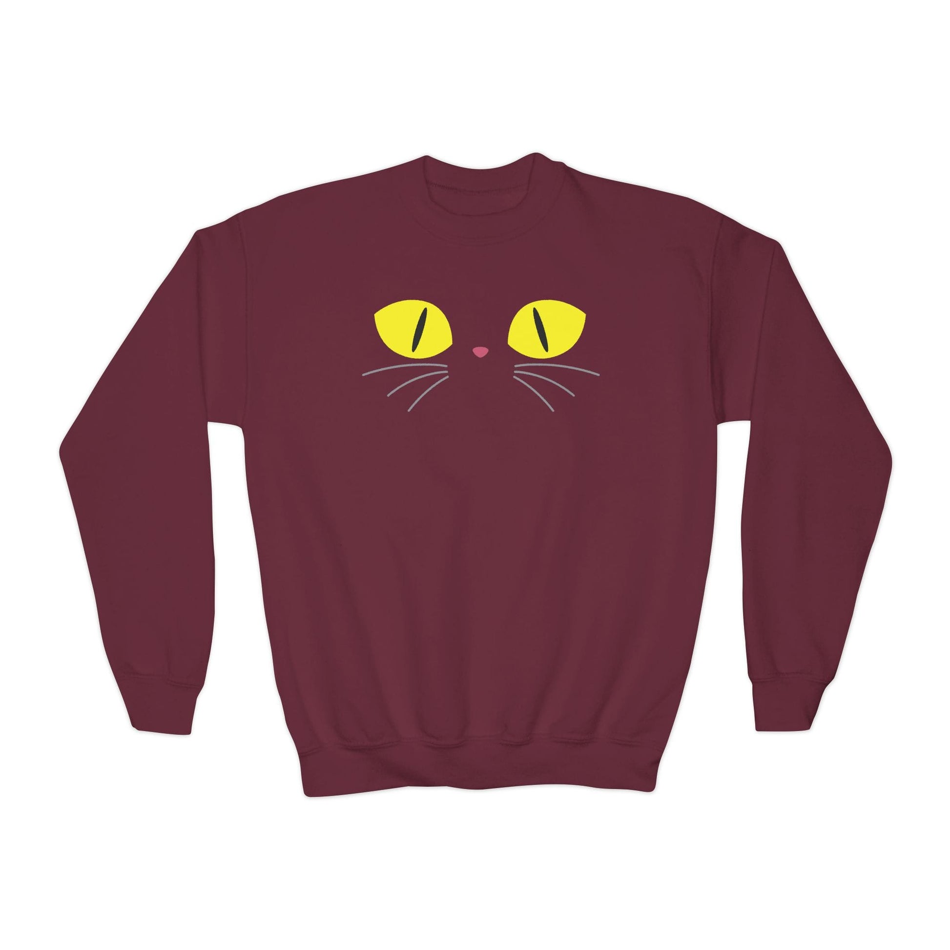 Black Cat Eyes Kids Halloween Sweatshirt Maroon / XS gift_idea unique_gift personalised_gift