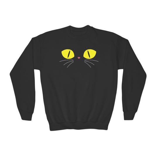 Black Cat Eyes Kids Halloween Sweatshirt Black / XS gift_idea unique_gift personalised_gift