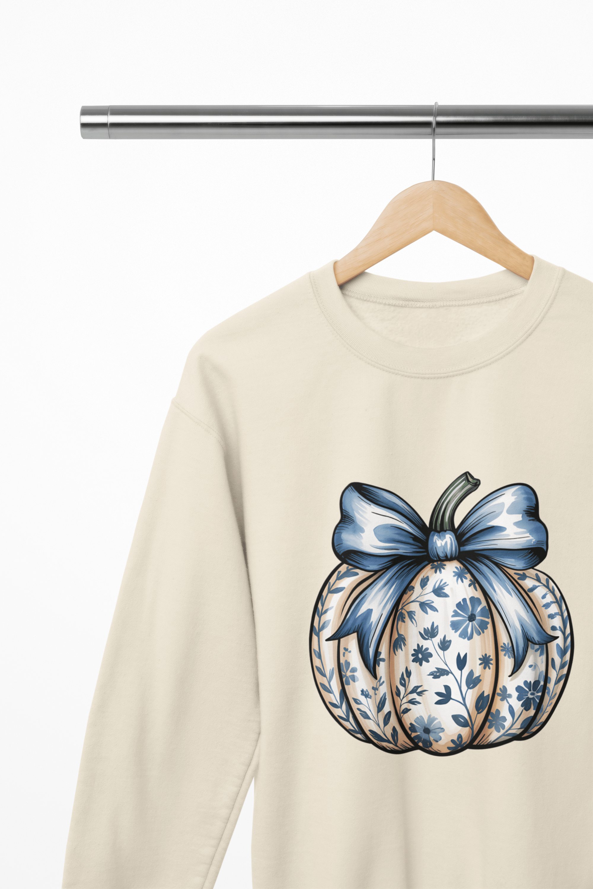 Blue Floral Pumpkin Sweatshirt | Elegant Autumn Coquette Jumper gift_idea unique_gift personalised_gift