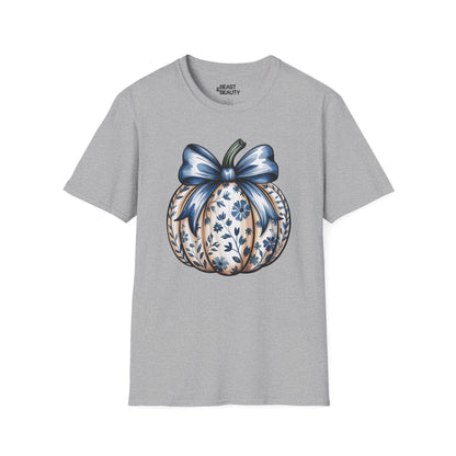 blue pumpkin bow graphic t-shirt sport grey t-shirt uk Halloween gift idea
