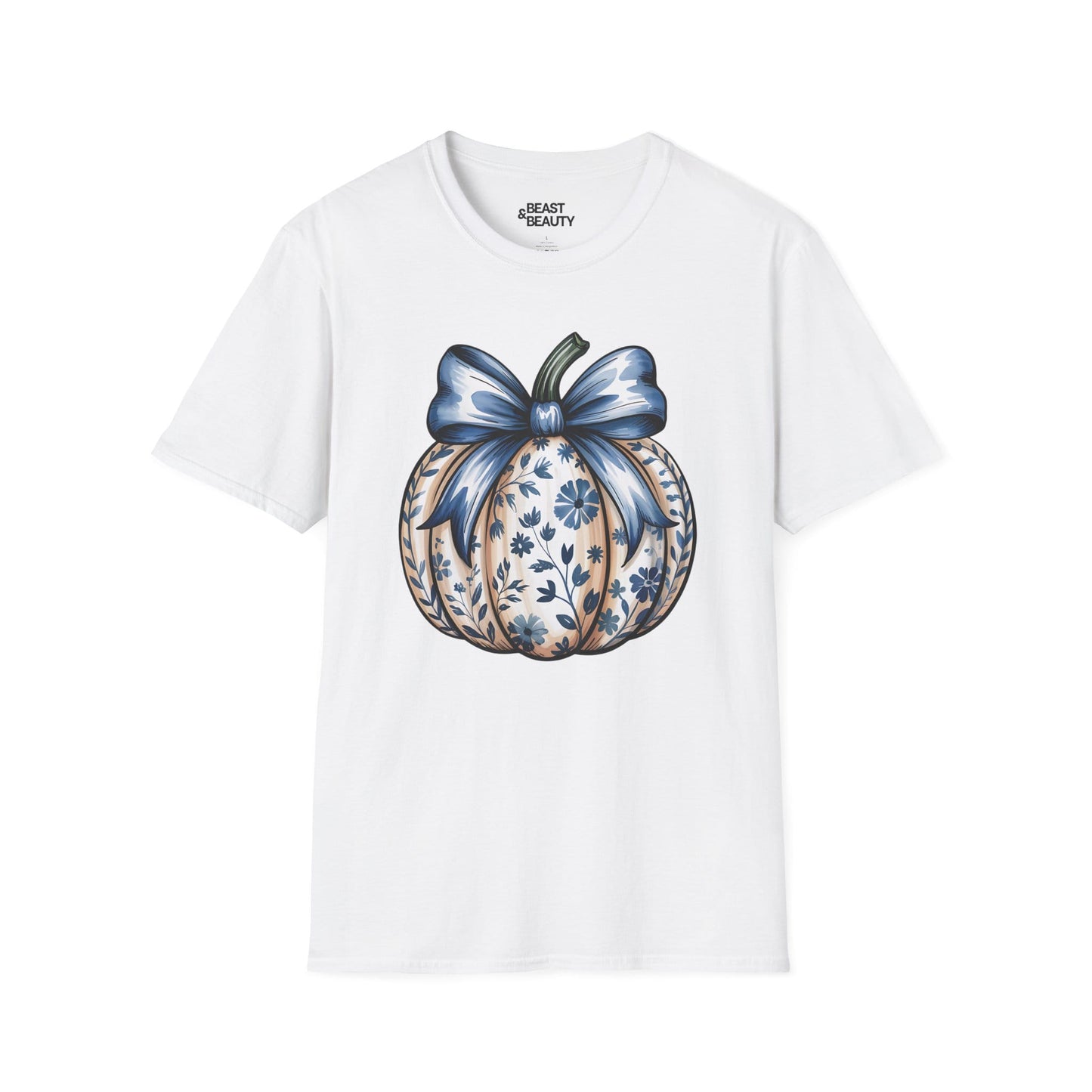blue pumpkin bow graphic t-shirt white t-shirt uk Halloween gift idea