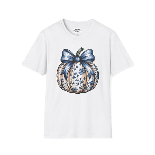 blue pumpkin bow graphic t-shirt white t-shirt uk Halloween gift idea