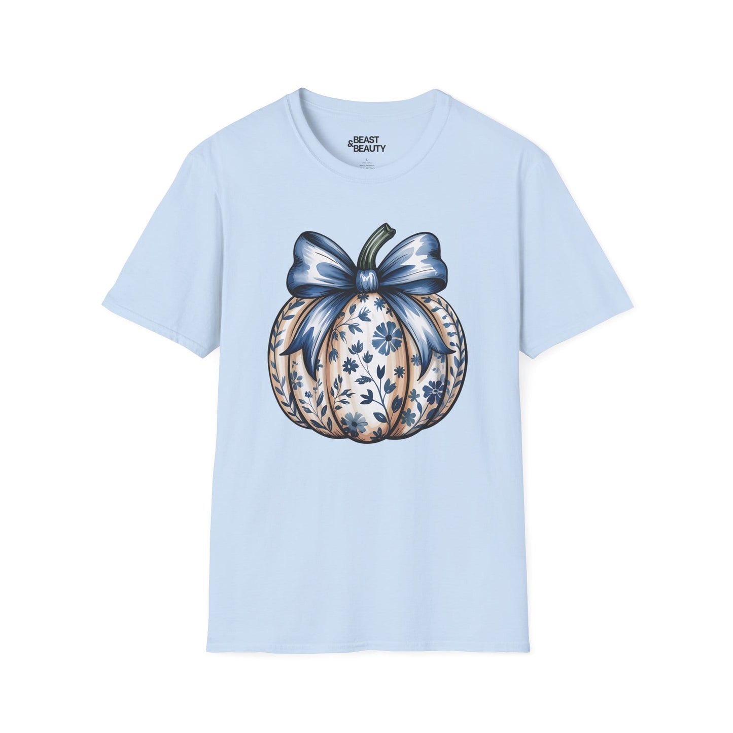 blue pumpkin bow graphic t-shirt light blue t-shirt uk Halloween gift idea