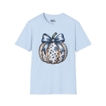 blue pumpkin bow graphic t-shirt light blue t-shirt uk Halloween gift idea