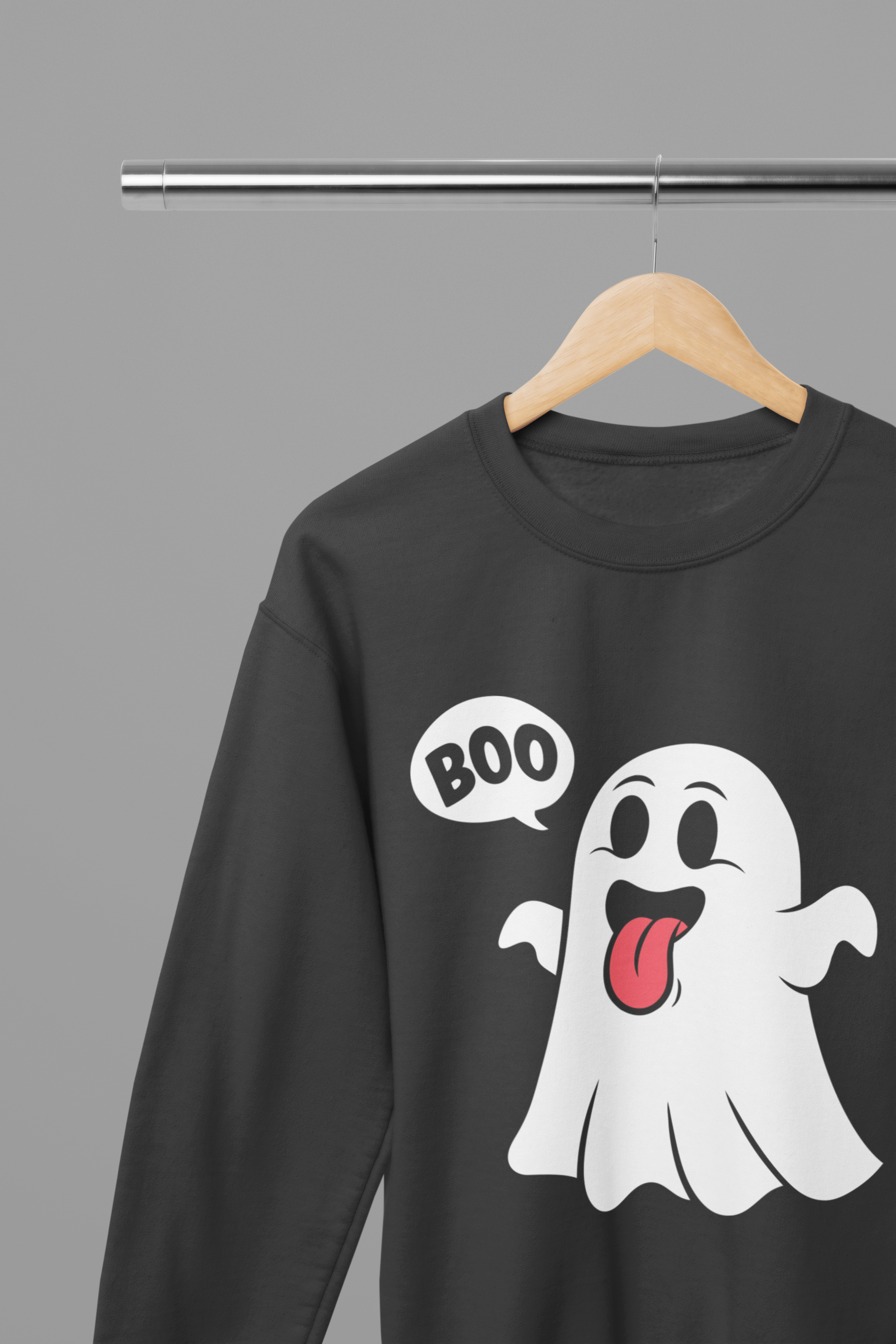 Boo Cartoon Top | Cute Ghost Halloween Sweatshirt & T-Shirt Sweatshirt / Grey / Small gift_idea unique_gift personalised_gift