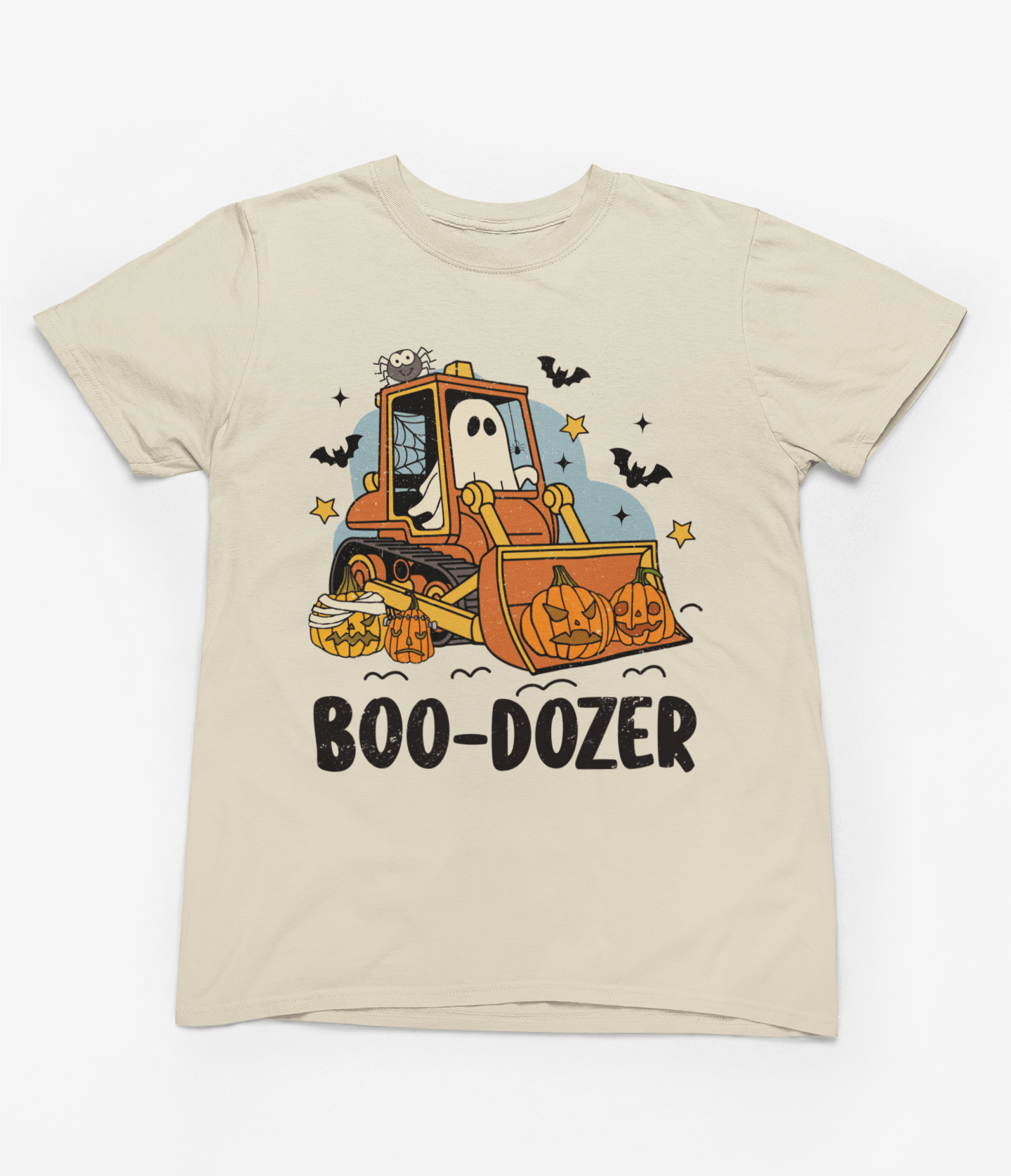 Boo-Dozer Kids Halloween Sweatshirt | Ghost Bulldozer Jumper T-Shirt / Beige / 3-4 years gift_idea unique_gift personalised_gift