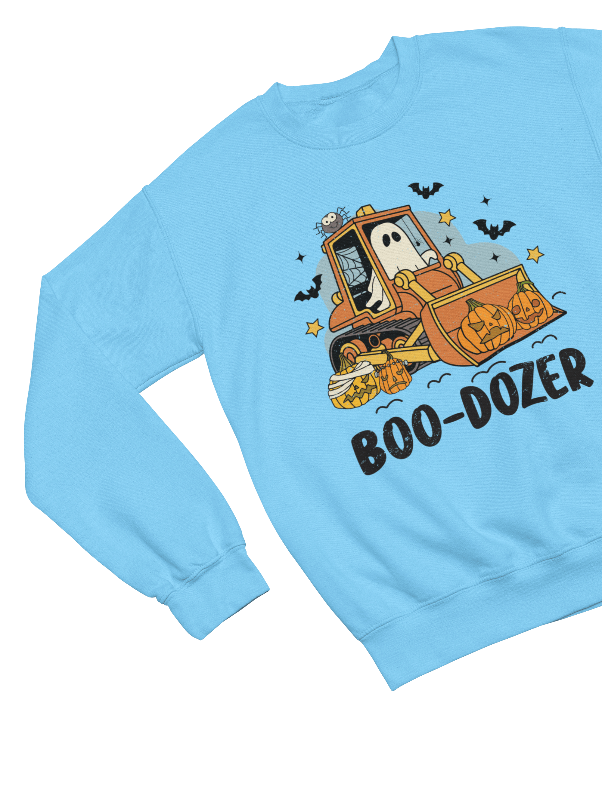 Boo-Dozer Kids Halloween Sweatshirt | Ghost Bulldozer Jumper Sweatshirt / Blue / 3-4 years gift_idea unique_gift personalised_gift