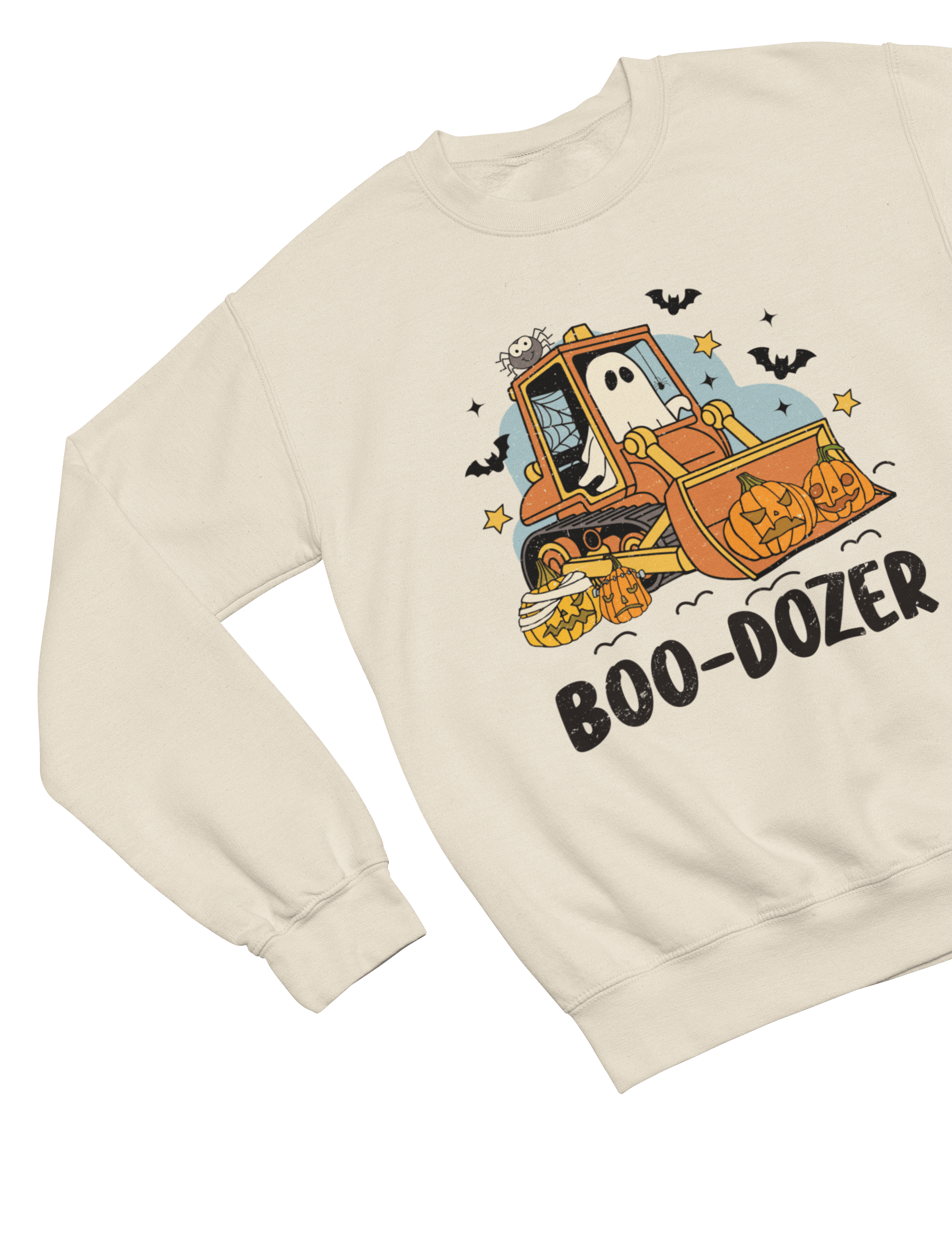 Boo-Dozer Kids Halloween Sweatshirt | Ghost Bulldozer Jumper Sweatshirt / Beige / 3-4 years gift_idea unique_gift personalised_gift