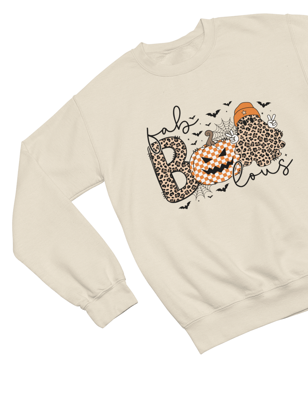 Boojee Ghost Retro Fab-BOO-lous Halloween Sweatshirt & T-Shirt Sweatshirt / Beige / Small gift_idea unique_gift personalised_gift
