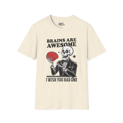 Brains Are Awesome Funny Halloween T-Shirt Natural / M gift_idea unique_gift personalised_gift