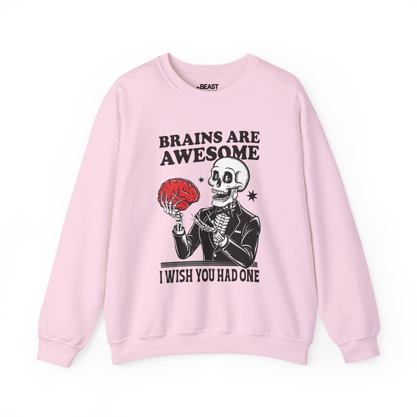 Brains Are Awesome Funny Skeleton Halloween Sweatshirt Light Pink / S gift_idea unique_gift personalised_gift