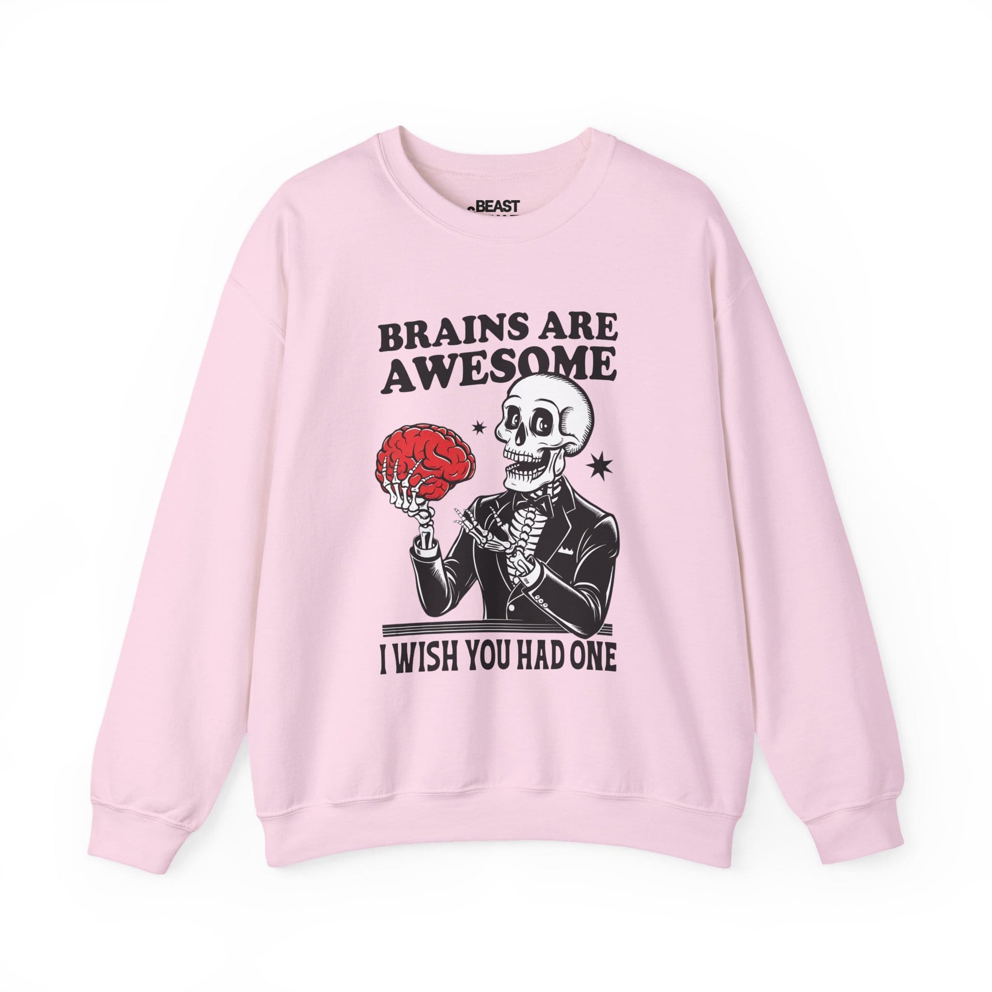 Brains Are Awesome Funny Skeleton Halloween Sweatshirt Light Pink / S gift_idea unique_gift personalised_gift