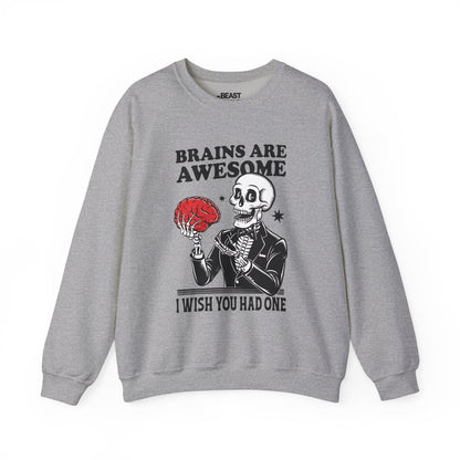 Brains Are Awesome Funny Skeleton Halloween Sweatshirt Sport Grey / S gift_idea unique_gift personalised_gift