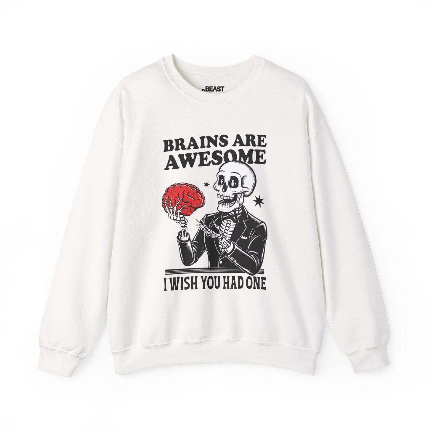 Brains Are Awesome Funny Skeleton Halloween Sweatshirt White / S gift_idea unique_gift personalised_gift