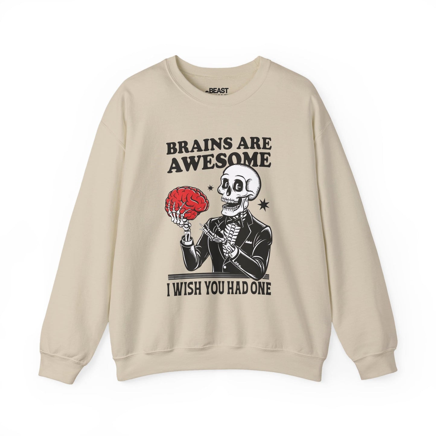 Brains Are Awesome Funny Skeleton Halloween Sweatshirt Sand / S gift_idea unique_gift personalised_gift