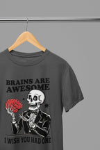 Brains Are Awesome Sweatshirt & T-Shirt – Funny Skeleton Halloween Top Grey / Small / T-Shirt gift_idea unique_gift personalised_gift