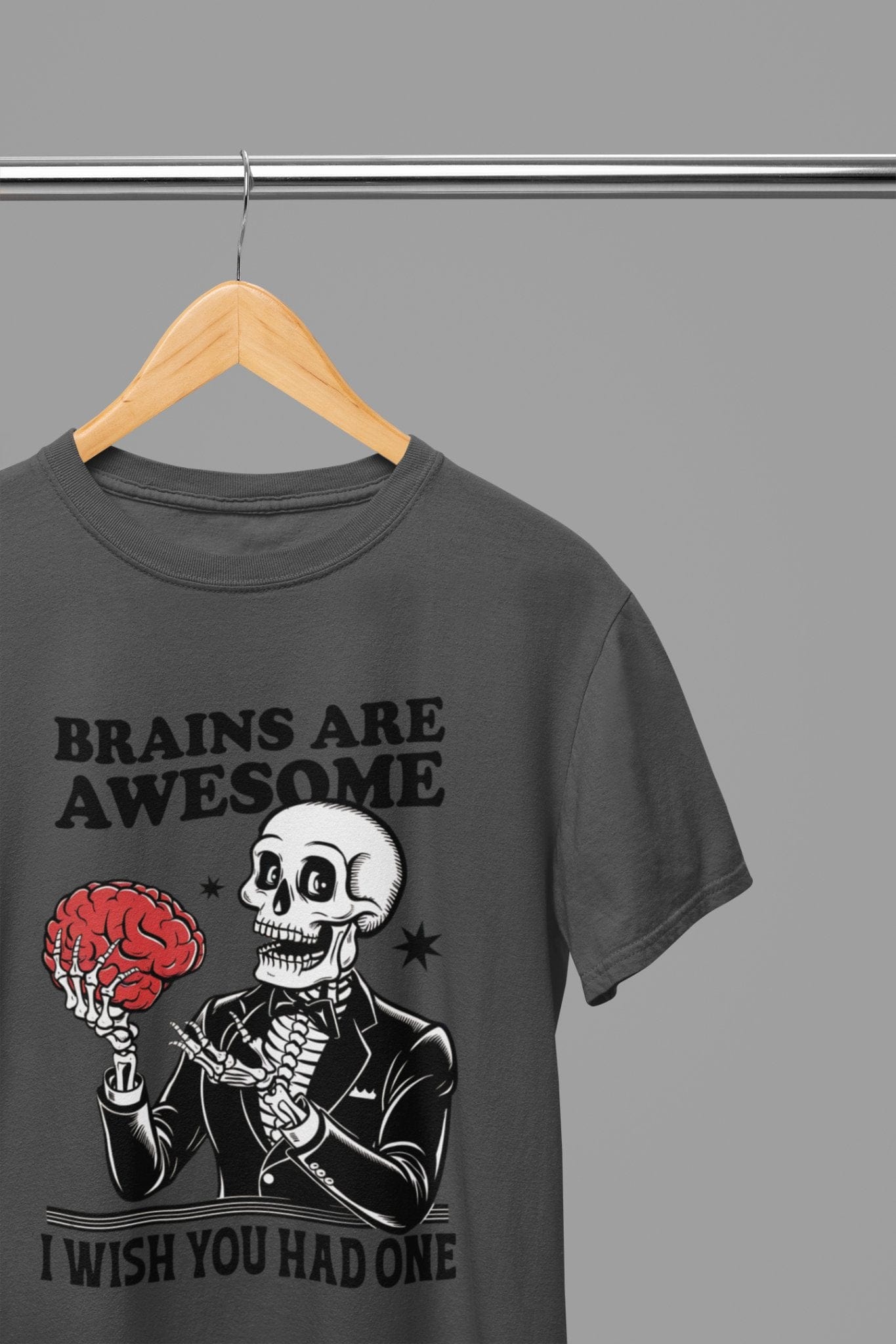 Brains Are Awesome Sweatshirt & T-Shirt – Funny Skeleton Halloween Top Grey / Small / T-Shirt gift_idea unique_gift personalised_gift