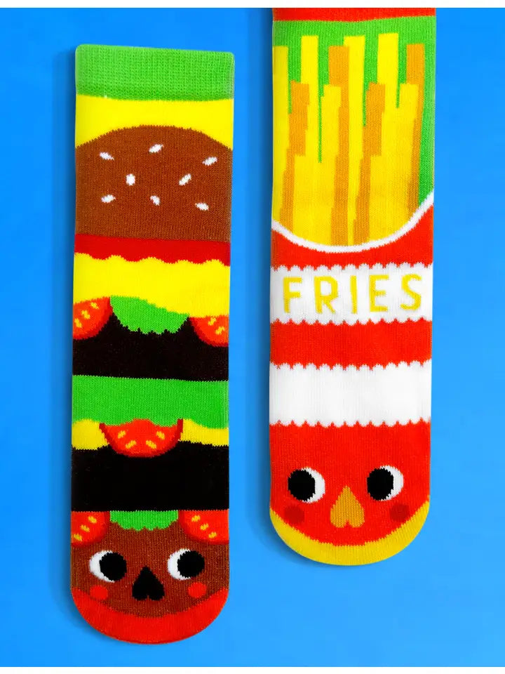 Burger & Fries Socks – Funny Mismatched Food Novelty Socks for Adults gift_idea unique_gift personalised_gift