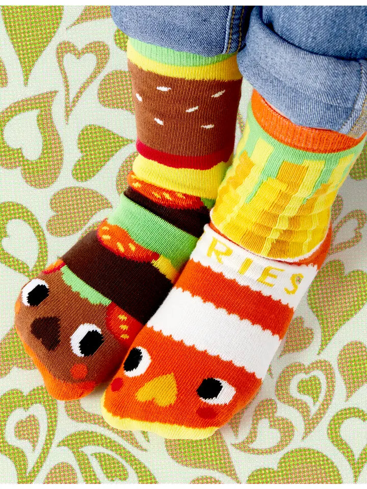 Burger & Fries Socks – Funny Mismatched Food Novelty Socks for Adults gift_idea unique_gift personalised_gift