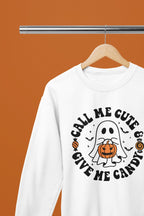 Call Me Cute & Give Me Candy Ghost Halloween Sweatshirt & T-Shirt White / Small / Sweatshirt gift_idea unique_gift personalised_gift