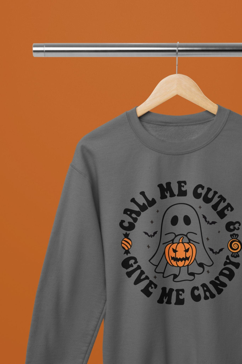 Call Me Cute & Give Me Candy Ghost Halloween Sweatshirt & T-Shirt Grey / Small / Sweatshirt gift_idea unique_gift personalised_gift