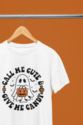 Call Me Cute & Give Me Candy Ghost Halloween Sweatshirt & T-Shirt White / Small / T-Shirt gift_idea unique_gift personalised_gift