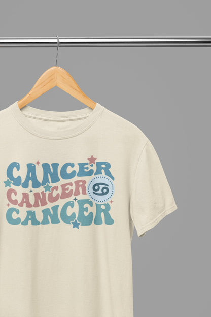 Cancer Zodiac Fun Colour Font T-Shirt - Beast & Beauty Clothing LTD - Zodiac T-Shirt - small - Sand - 