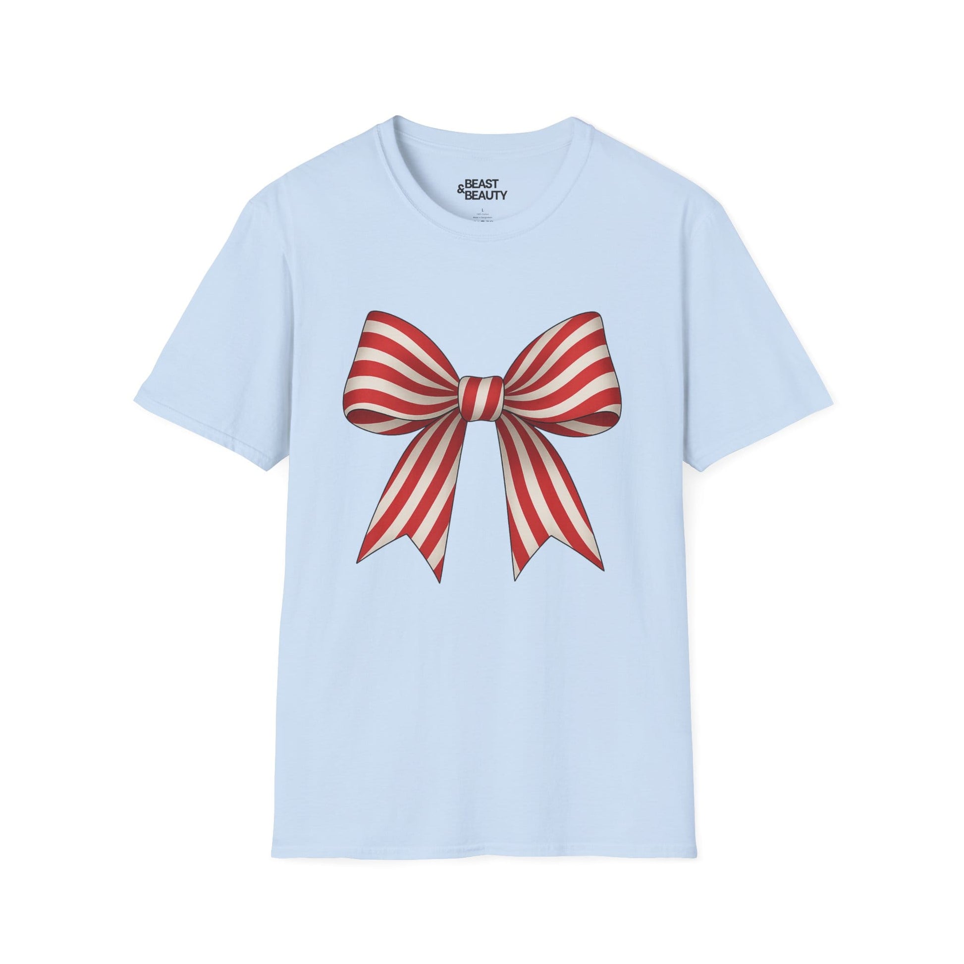 candy cane bow t-shirt light blue t-shirt uk Christmas gift idea