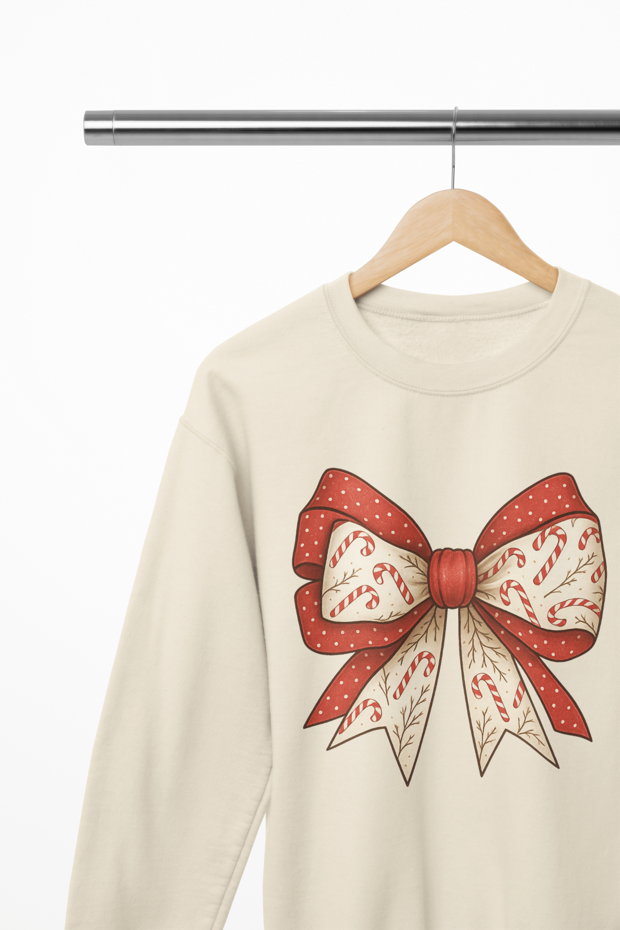 Beast and Beauty Sweatshirt / 3XL (Adult) / Beige Candy Cane Coquette Bow Christmas Sweatshirt – Vintage Festive Jumper for All